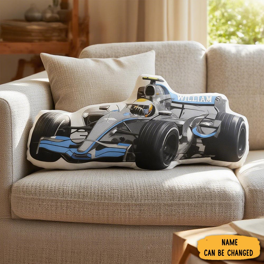Personalized Racing Car Shaped Throw Pillow Custom Name Decorative Cushion Unique Gift For Racers And Racing Lovers