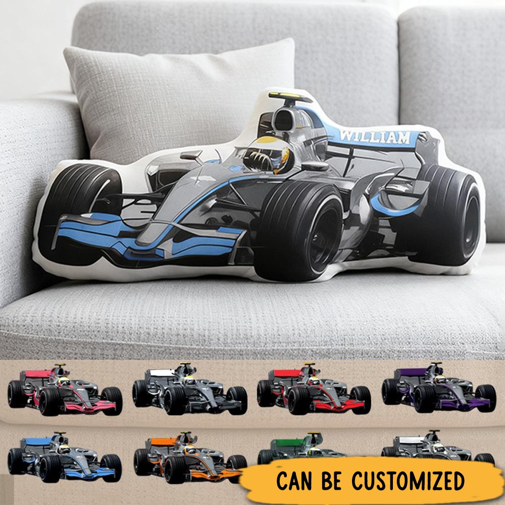 Personalized Racing Car Shaped Throw Pillow Custom Name Decorative Cushion Unique Gift for Racers and Racing Lovers