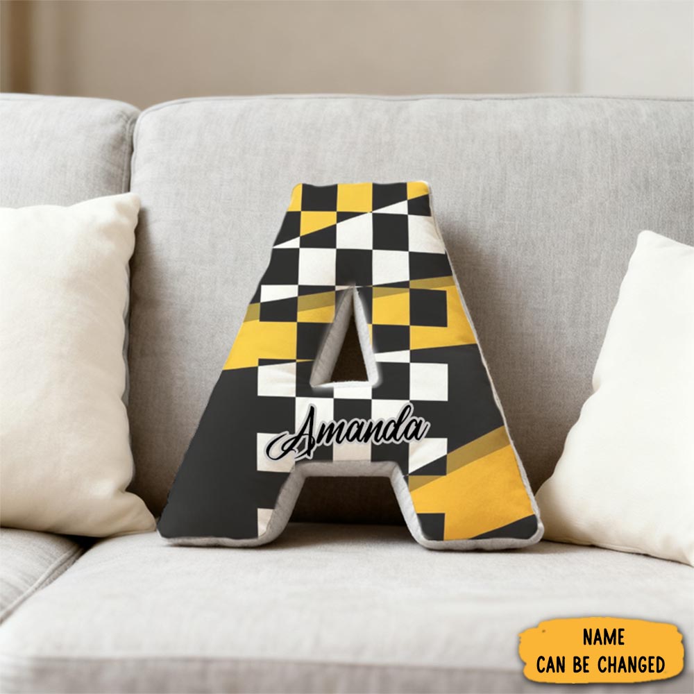 Personalized Racing Checkered Flag Initial Pillow With Custom Name Gift For Race Fans