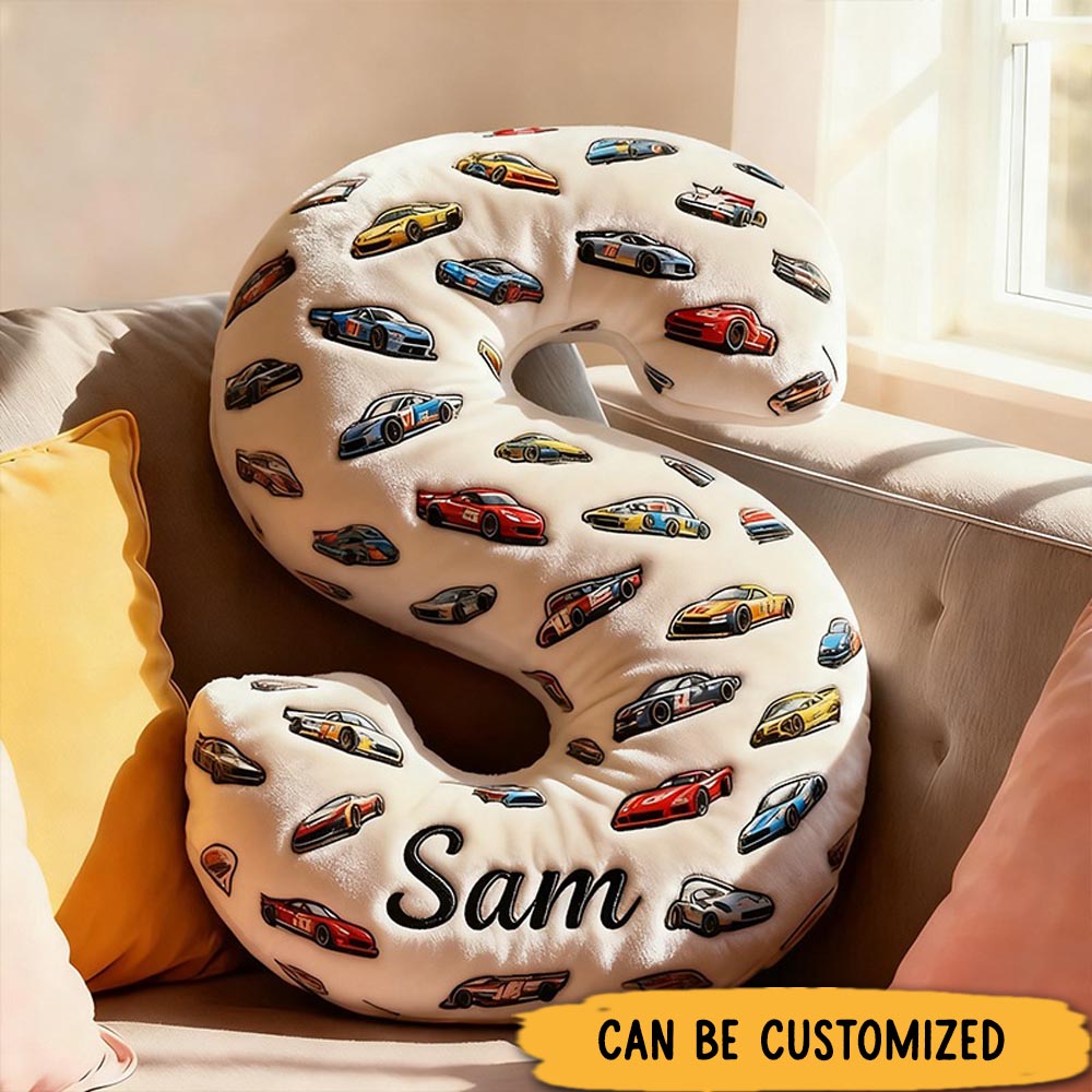 Personalized Racing Letter Pillow Custom Name and Alphabet Initial Shaped Cushion Graphic 3D Print Gift for Car Enthusiasts and Racing Lovers