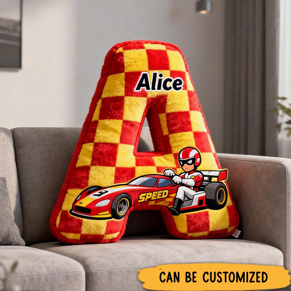 Personalized Racing Letter Pillow Custom Racing Name Letter Pillow Custom Name Graphic 3D Print Pillow