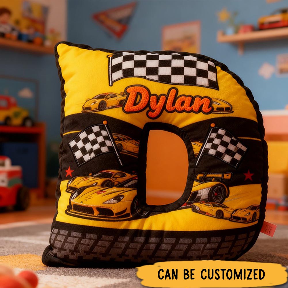 Personalized Racing-Themed Letter Pillow Custom Racing Name Letter Pillow Custom Name Graphic 3D Print Pillow