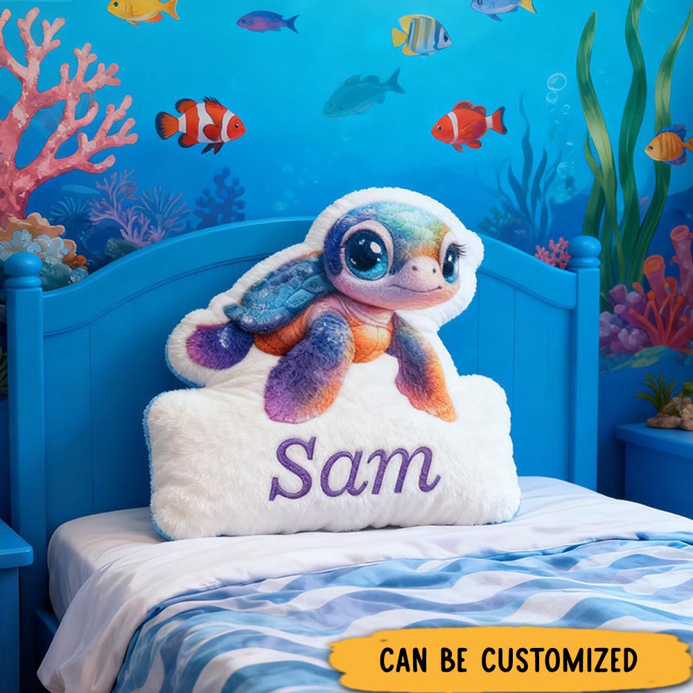 Personalized Rainbow Voyage Turtle Pillow Graphic 3D Print Pillow for Travel Lovers
