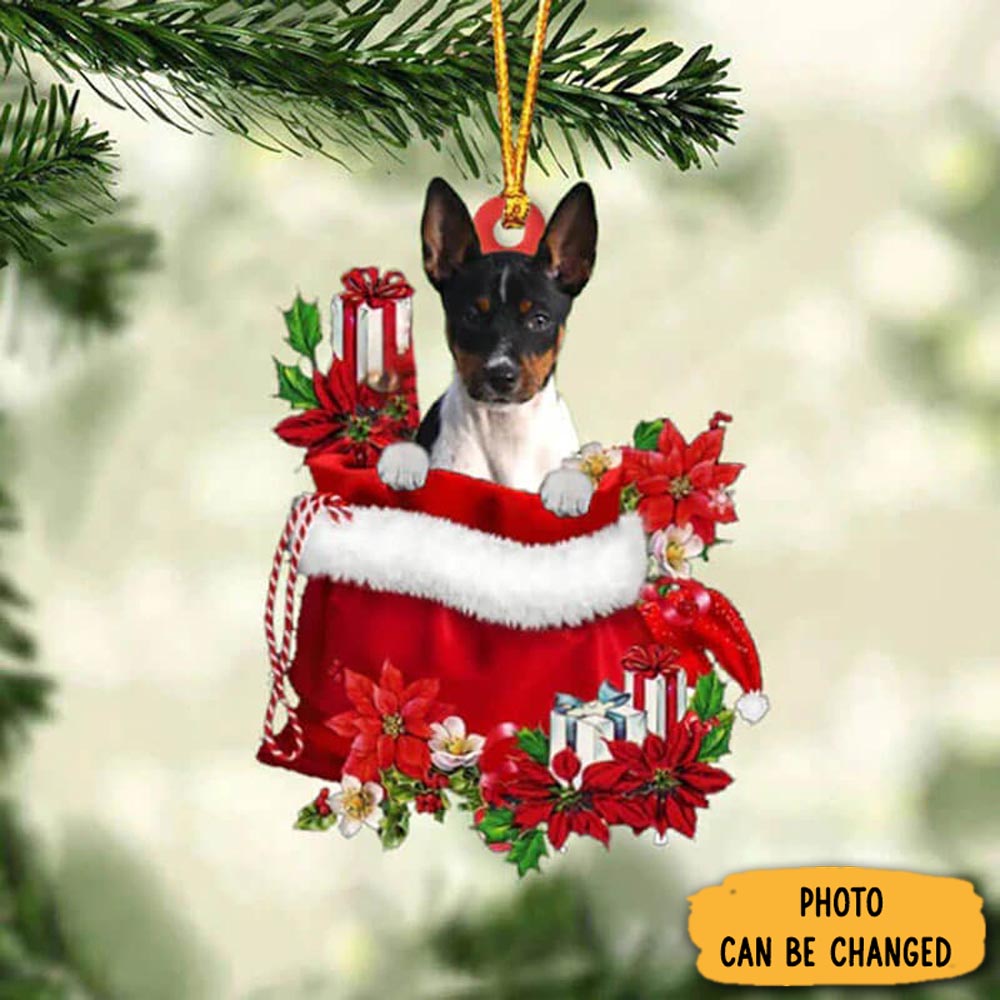 Personalized Rat Terrier In Gift Bag Christmas Ornament Joyful Holiday Season Ornament Gift