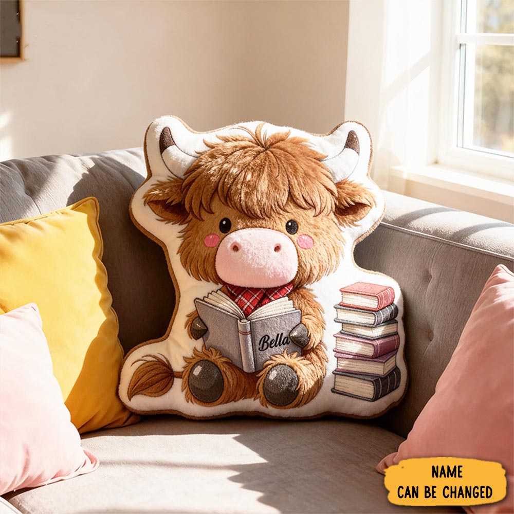 Personalized Reading Cow Throw Pillow Animal Pillow Sofa Accent Christmas Gifts For Bookish