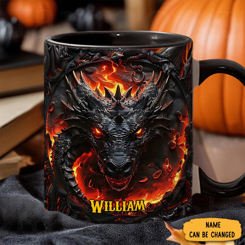 Personalized Red Fire Dragon Mug Fantasy Mug Dragon Lovers Presents