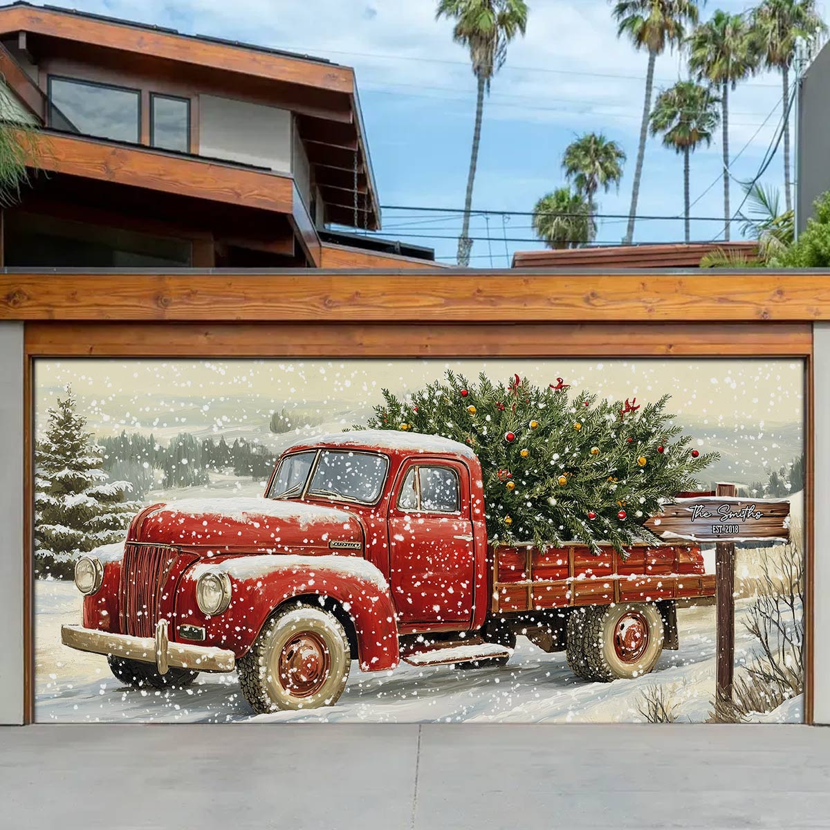 Personalized Red Truck Christmas Garage Door Banner Xmas Decor Truck Lover Christmas Gift