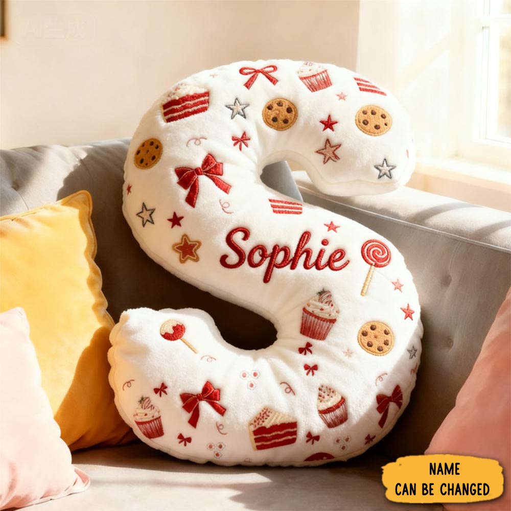 Personalized Red Velvet Cake Alphabet Throw Pillow Couch Pillows Christmas Gifts For Bakers