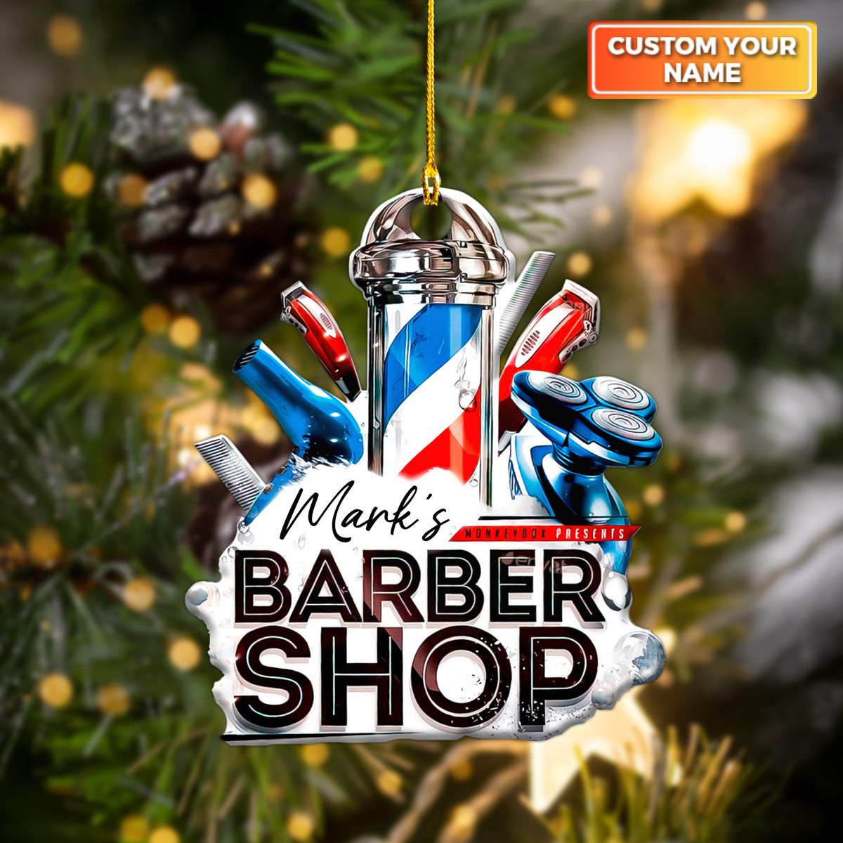 Personalized Retro Barber  Christmas Decorations Custom Shaped Ornament  Barber Christmas Gift 2024