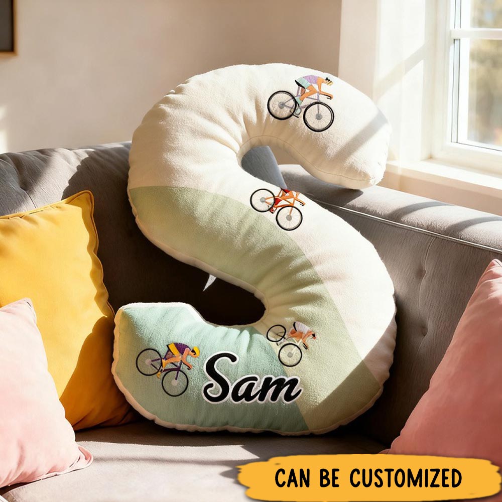 Personalized Retro Road Cycling Letter Pillow Graphic 3D Print Funny Letter Pillow Name Pillow Comfortable Travel Cushion for Riders Riding Lovers