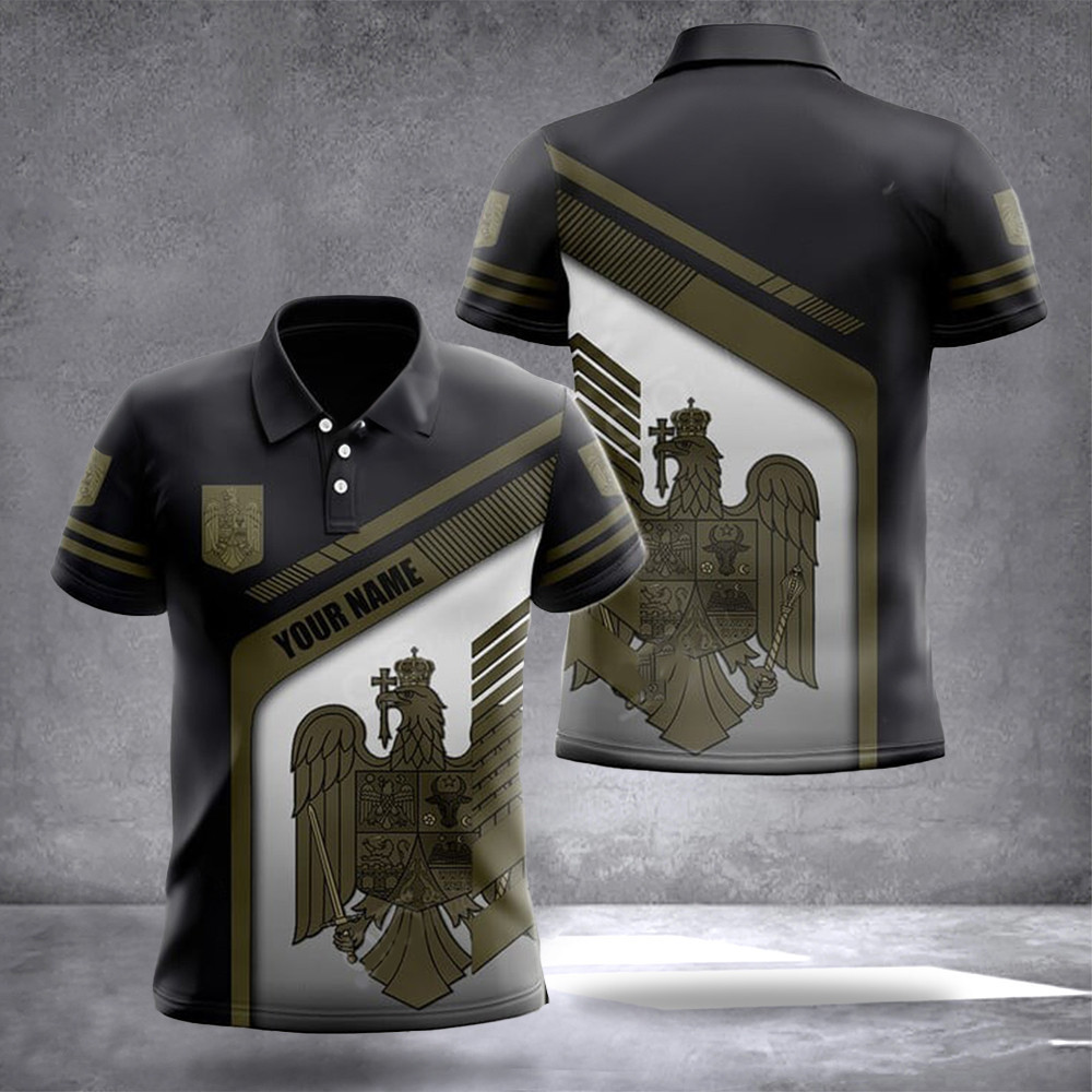 Personalized Romania Coat Of Arms Polo Shirt Custom Romania Flag With Crest Golf Shirt