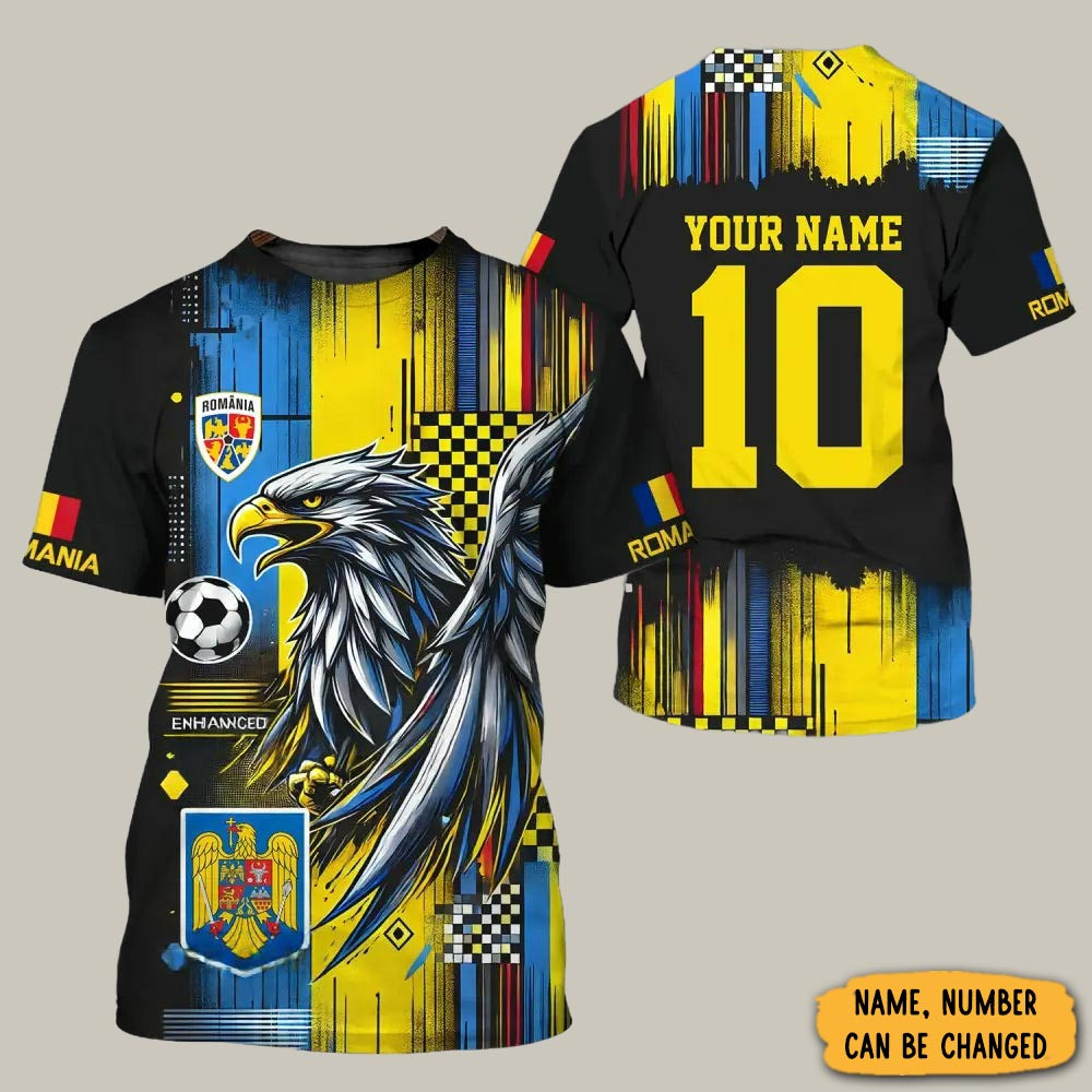 Personalized Romania Eagle Art T-Shirt Romania World Cup 2026 Merchandise Football Gear