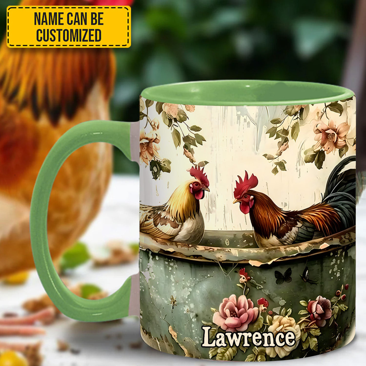 Personalized Rooster Vintage Mug Flower Themed Chicken Mug Gifts For Him