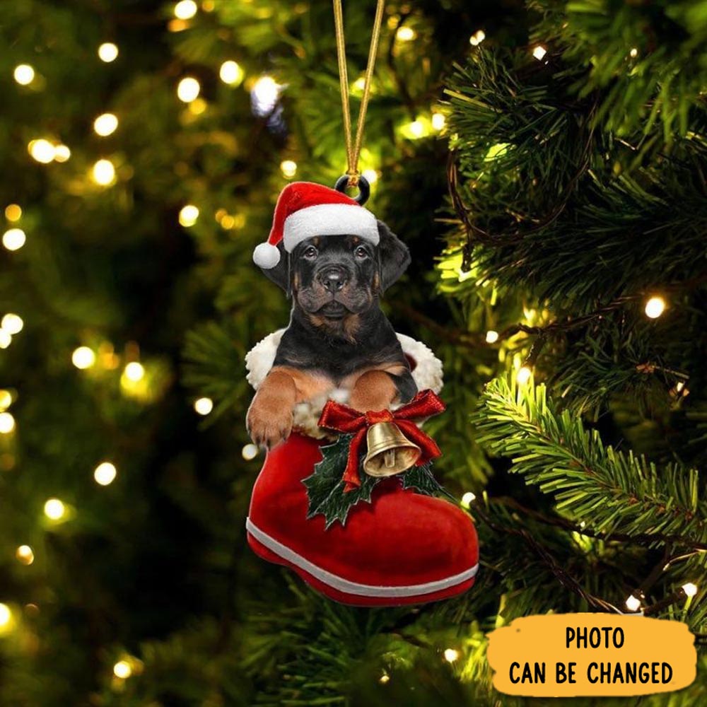 Personalized Rottweiler In Santa Boot Christmas Hanging Ornament Meaningful Christmas Ornament Gift