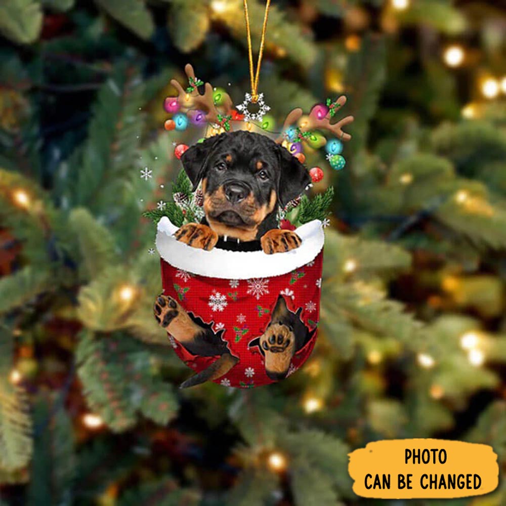 Personalized Rottweiler In Snow Pocket Christmas Ornament Special Father's Day Ornament Gift