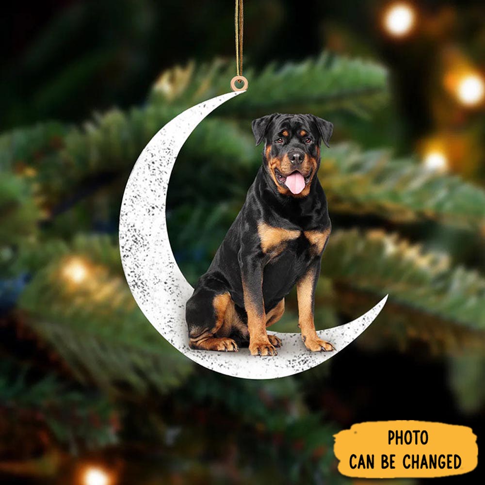 Personalized Rottweiler Sit On The Moon Ornament Personalized Ornament For Holiday Decor