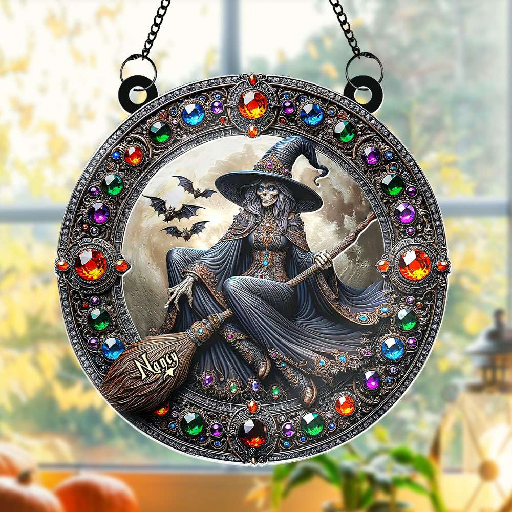 Personalized Round Shaped Home Decor Witch Sun Catcher - Funny Christmas Ornament Gift Personalized Round Shaped Home Decor Witch Sun Catcher - Funny Christmas Ornament Gift