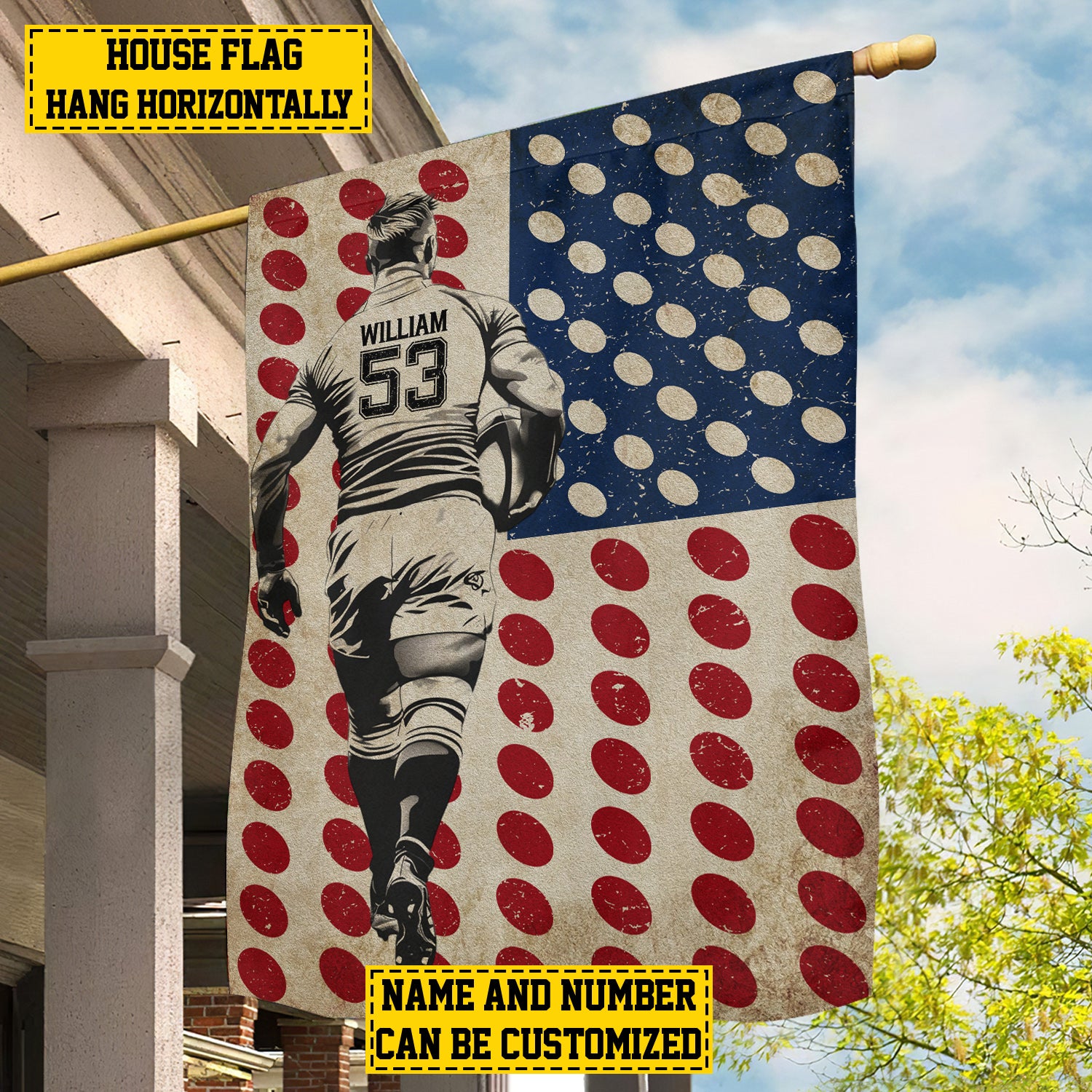 Personalized Rugby Men American Flag Sport Design Usa Yard Flag Gift For Rugby Fans