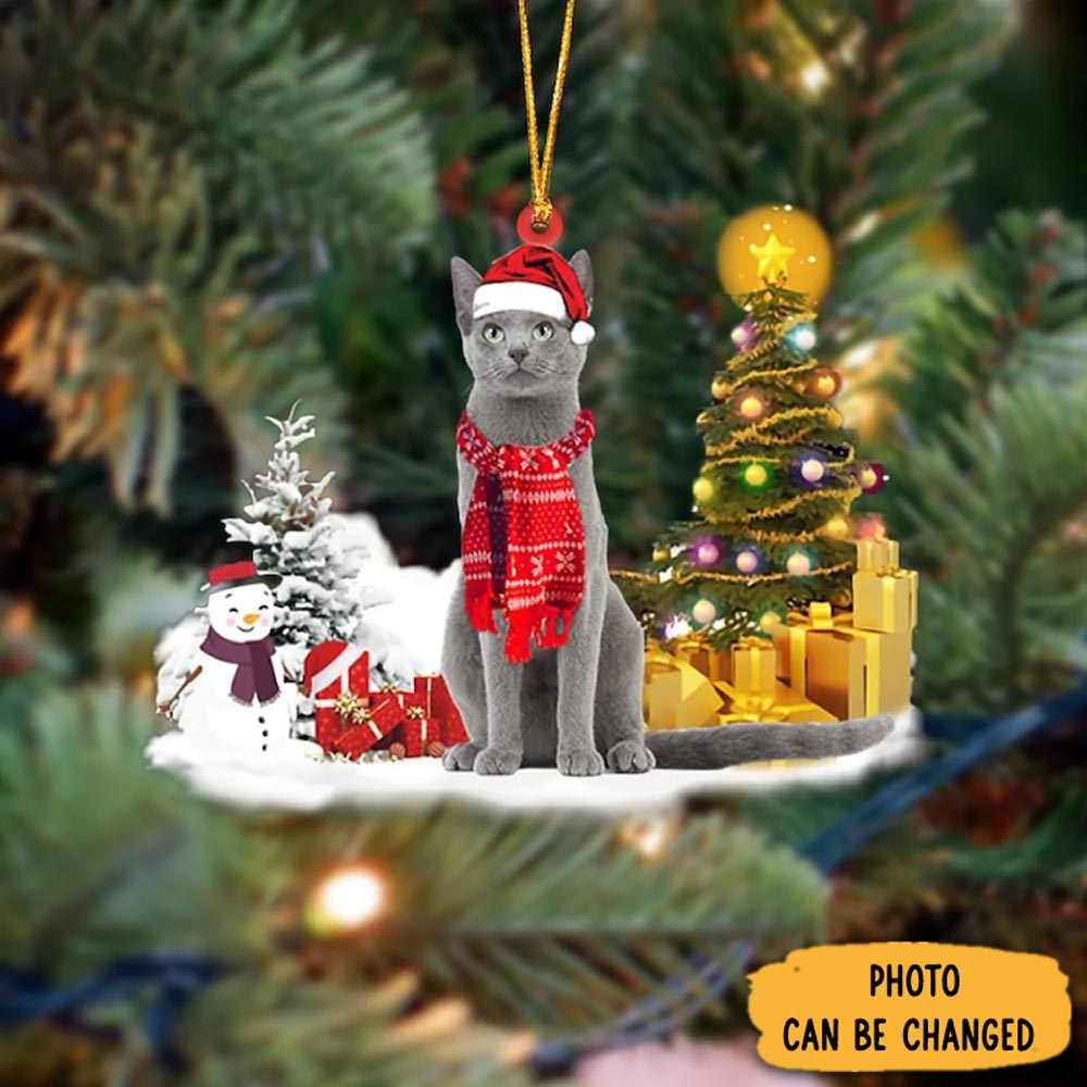 Personalized Russian Blue Cat Christmas Ornament Custom Christmas Ornament Gift Idea