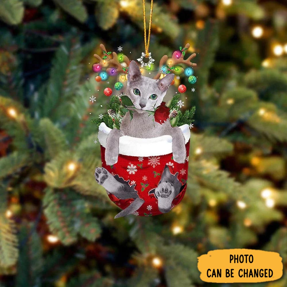 Personalized Russian Blue Cat In Snow Pocket Christmas Ornament Heartfelt Ornament Gift For Mom