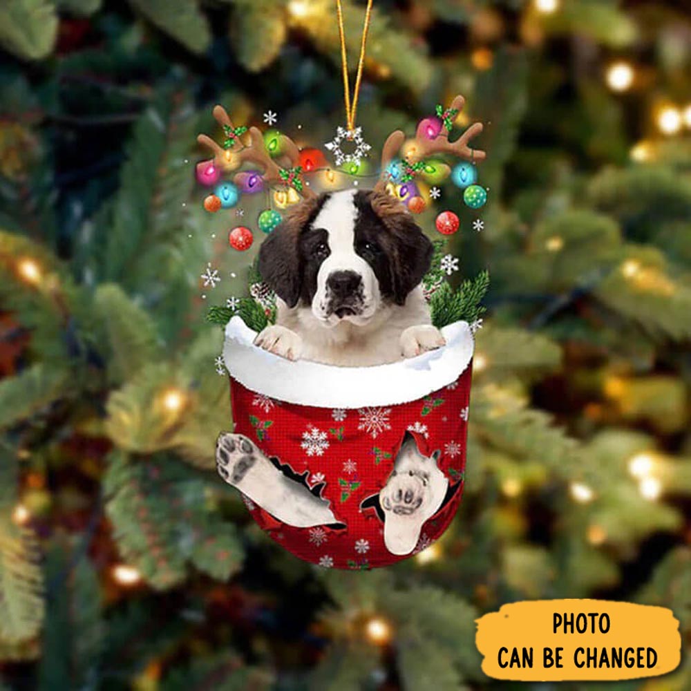 Personalized Saint Bernard In Snow Pocket Christmas Ornament Meaningful Birthday Ornament Gift