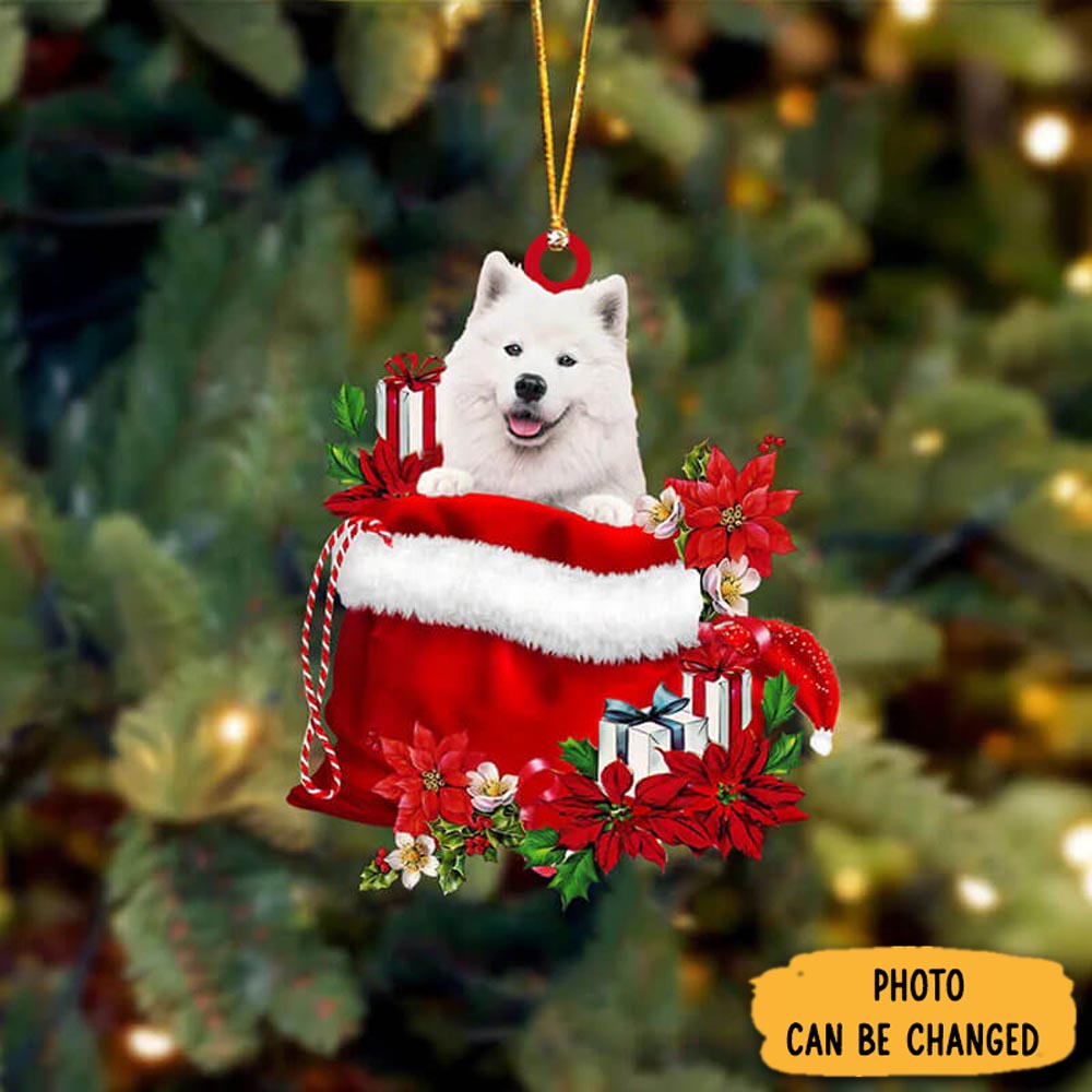 Personalized Samoyed In Gift Bag Christmas Ornament Thoughtful Ornament Gift For Dad