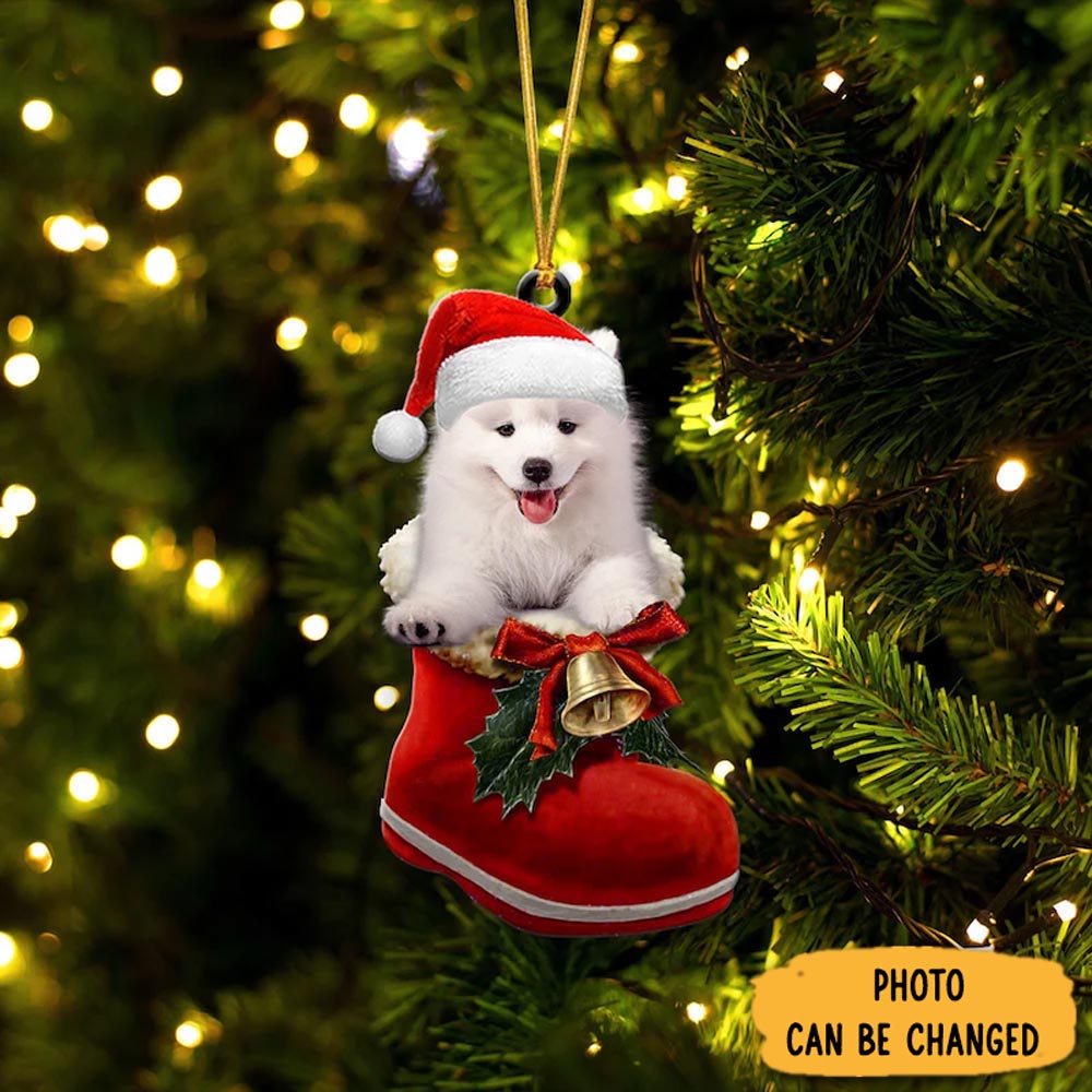 Personalized Samoyed In Santa Boot Christmas Hanging Ornament Cozy Christmas Ornament Decoration