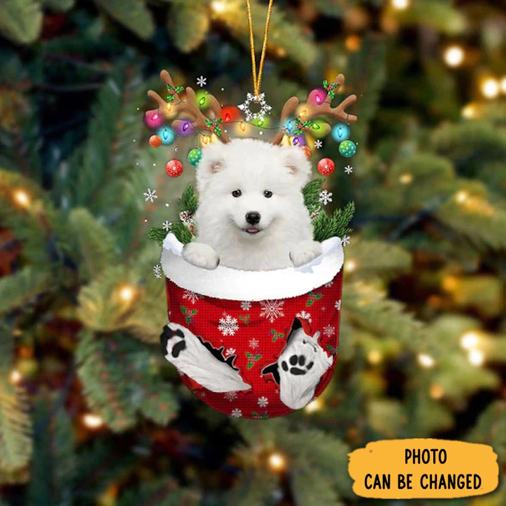 Personalized Samoyed In Snow Pocket Christmas Ornament Unique Thanksgiving Ornament Idea