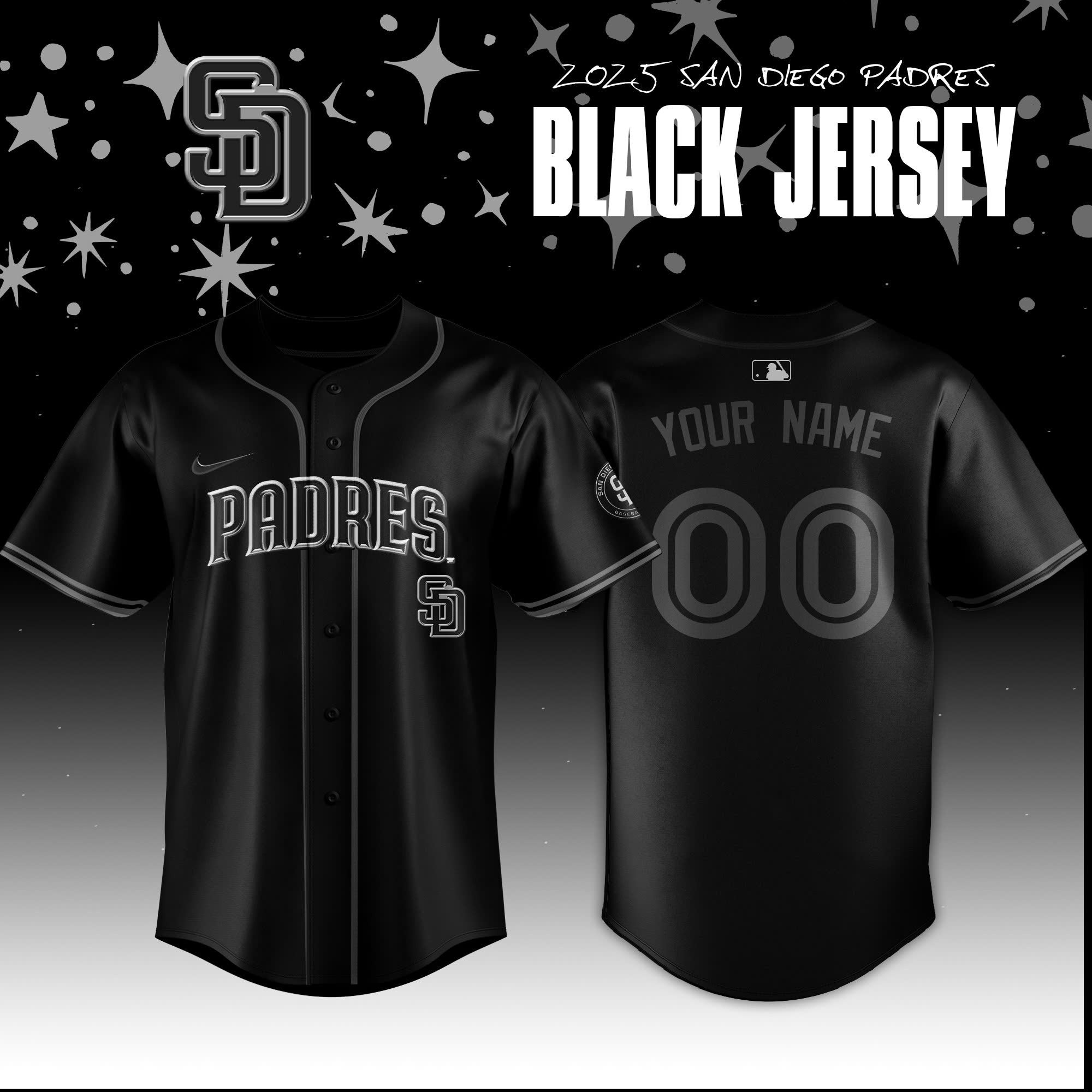 Personalized San Diego Padres Back In Black Jersey 2025 SD Padres Merch Gifts For Baseball Fans