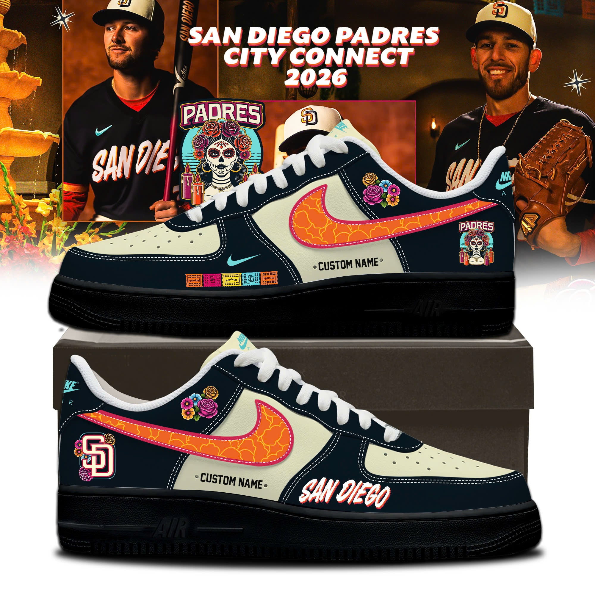 Personalized San Diego Padres City Connect 2026 AF1 Shoes SD Padres Merch Baseball Fan Gifts