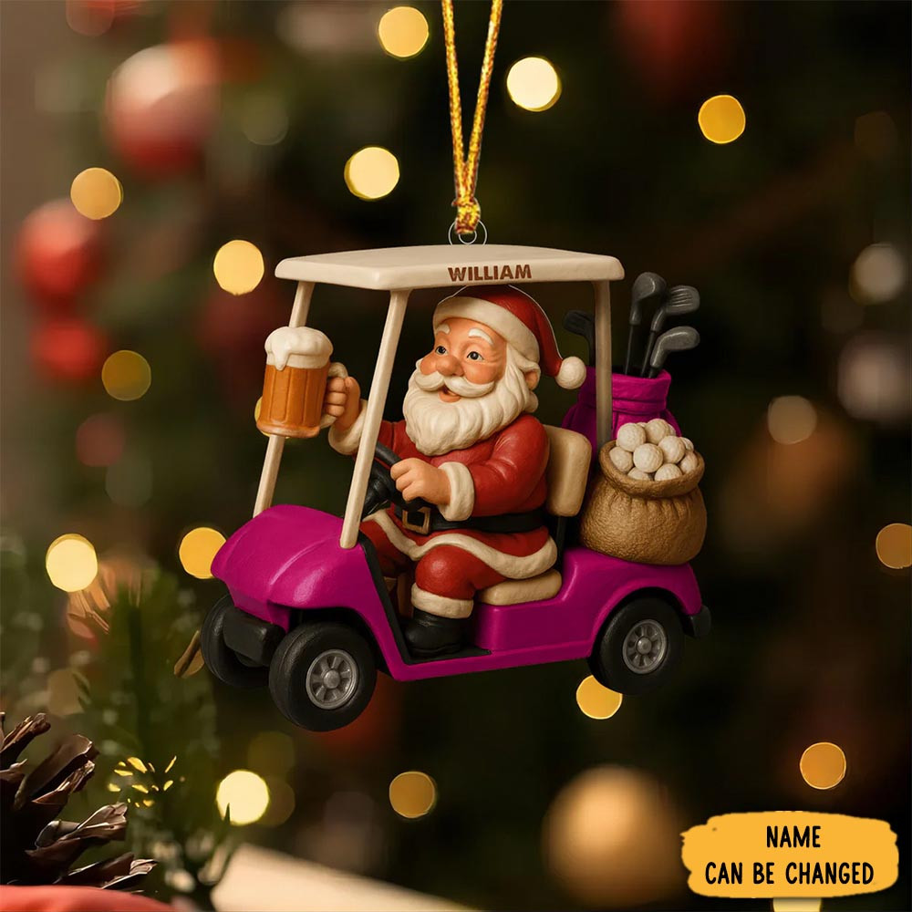 Personalized Santa Claus In Golf Cart Christmas Ornament Xmas Decor Gifts For Beer Lovers