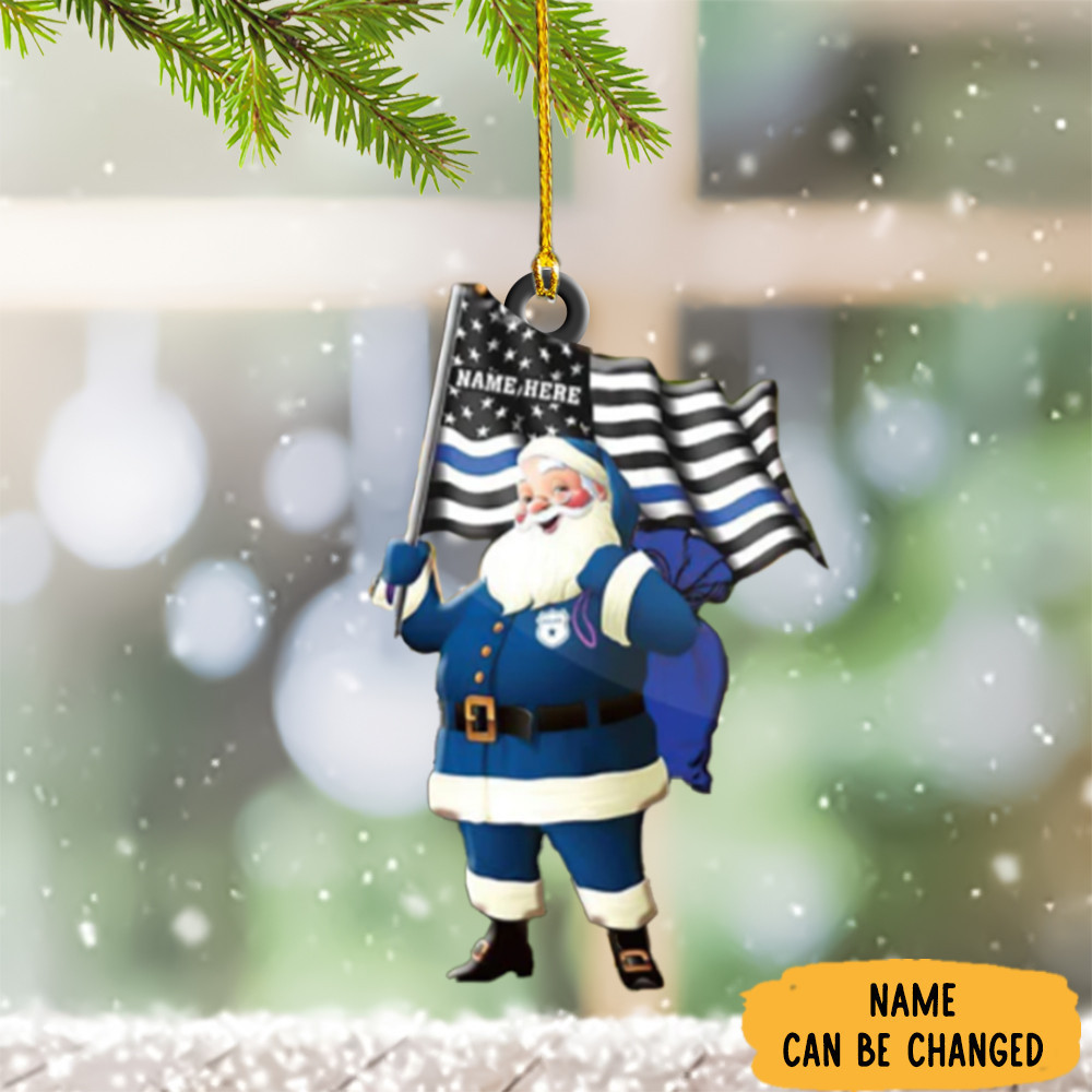 Personalized Santa Thin Blue Line Ornament Christmas Ornaments For Police Officers 2024