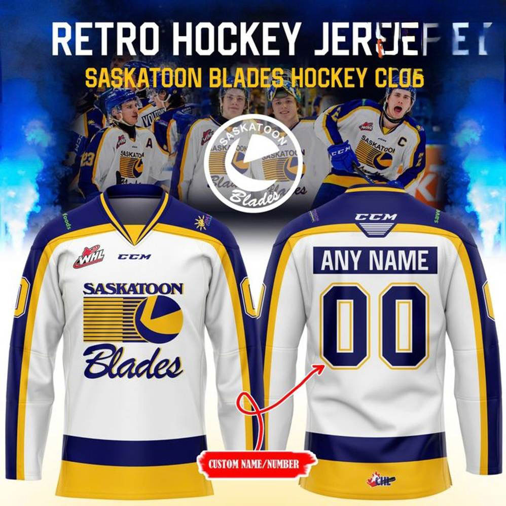 Personalized Saskatoon Blades Hockey Club Retro Hockey Jersey Birthday Gifts For Hockey Fans