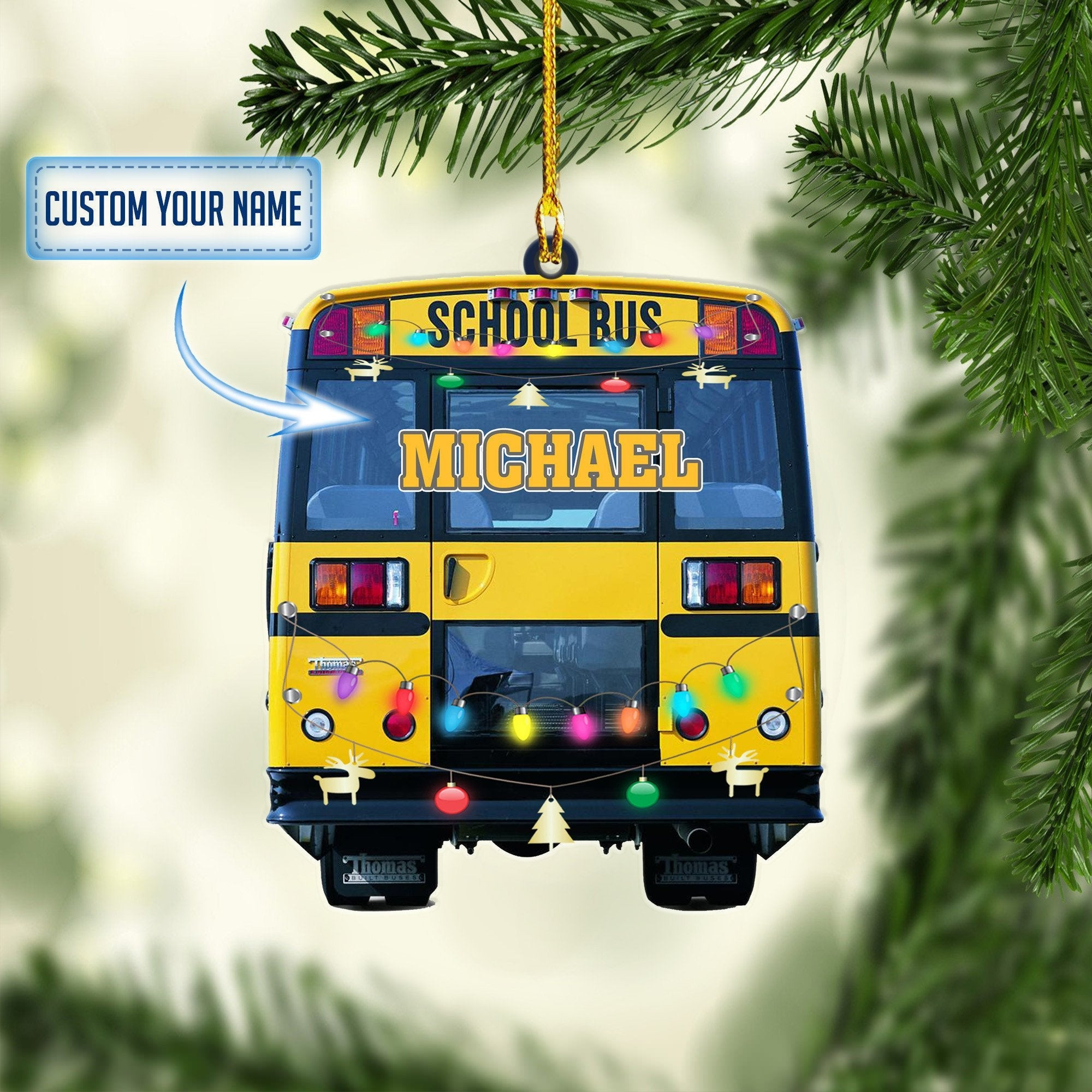 Personalized School Bus Light Christmas Shaped Acrylic Ornaments Gift for Men Driver Bus Gift