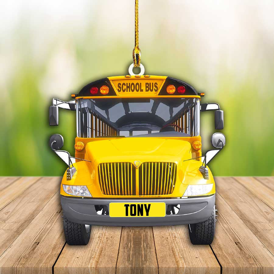 Personalized School Bus Ornament Custom Name Flat Acrylic Ornament for Bus Driver