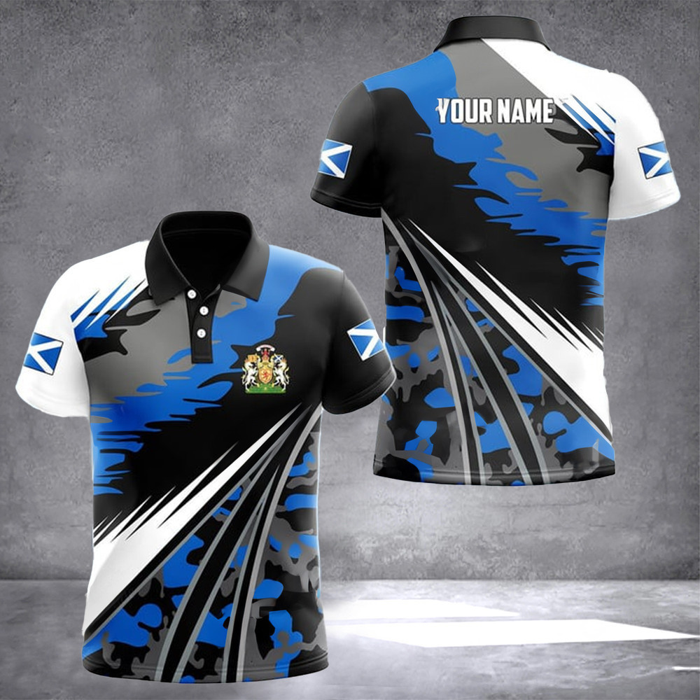 Personalized Scotland Coat Of Arms Camo Polo Shirt Scotland Heraldry Crest Swedish Flag