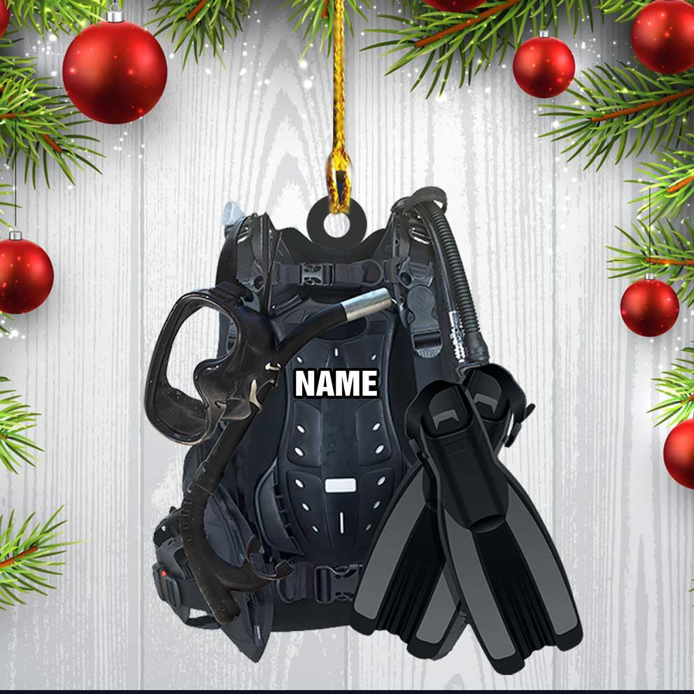Personalized Scuba Diving Equipment Ornament Custom Name Flat Acrylic Ornament for Diver
