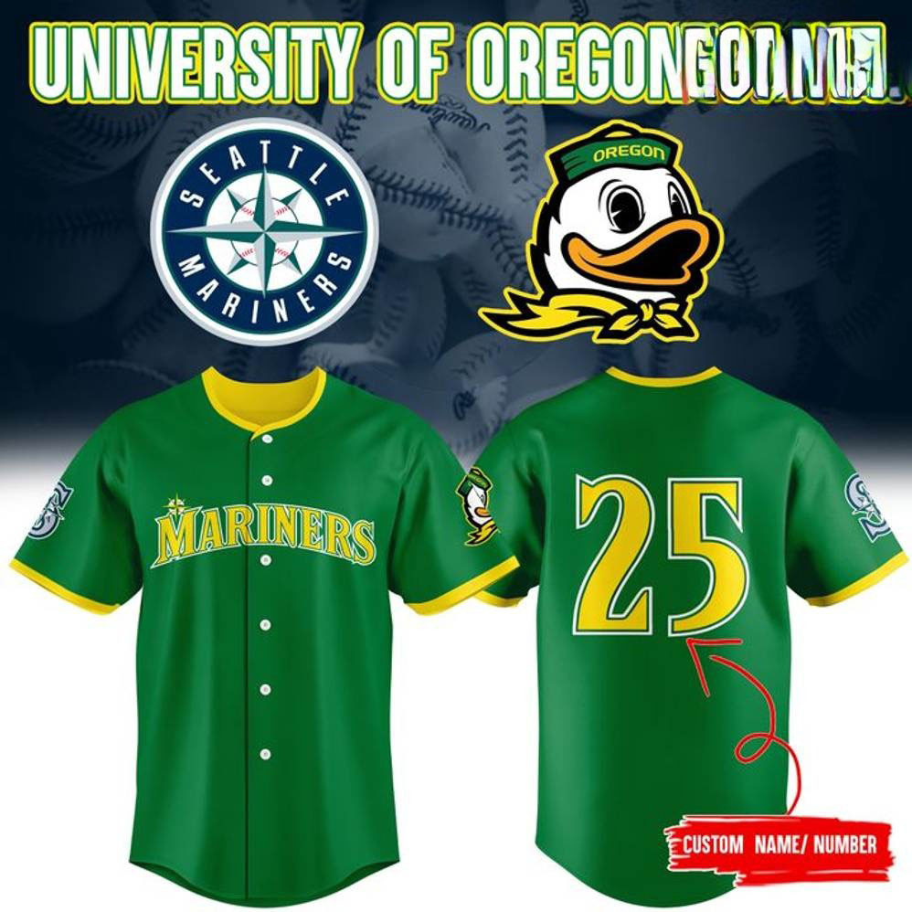 Personalized Seattle Mariners x 2025 University Of Oregon Night Baseball Jersey
