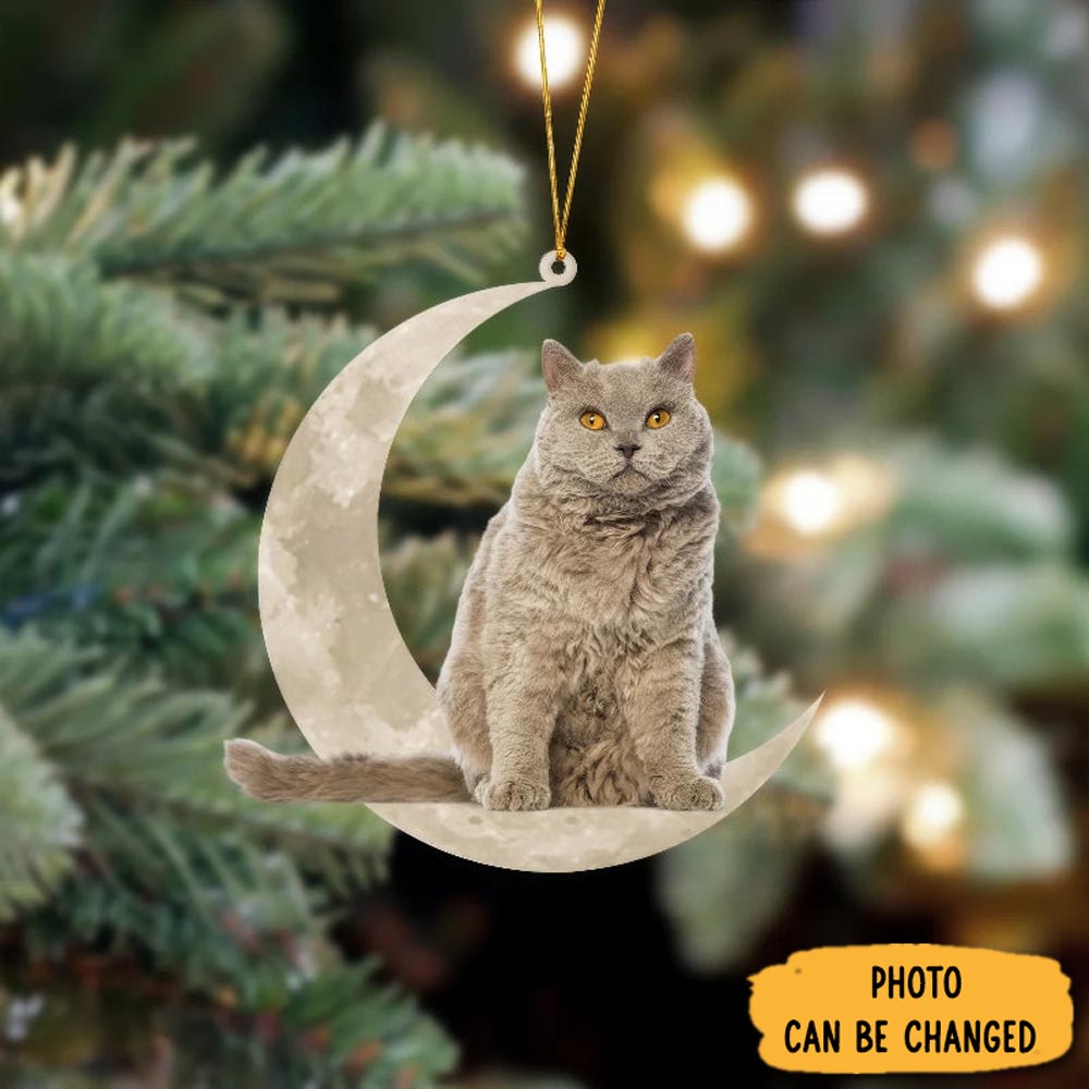 Personalized Selkirk Rex Cat Sits On The Moon Hanging Ornament Charming Christmas Ornament Gift Idea