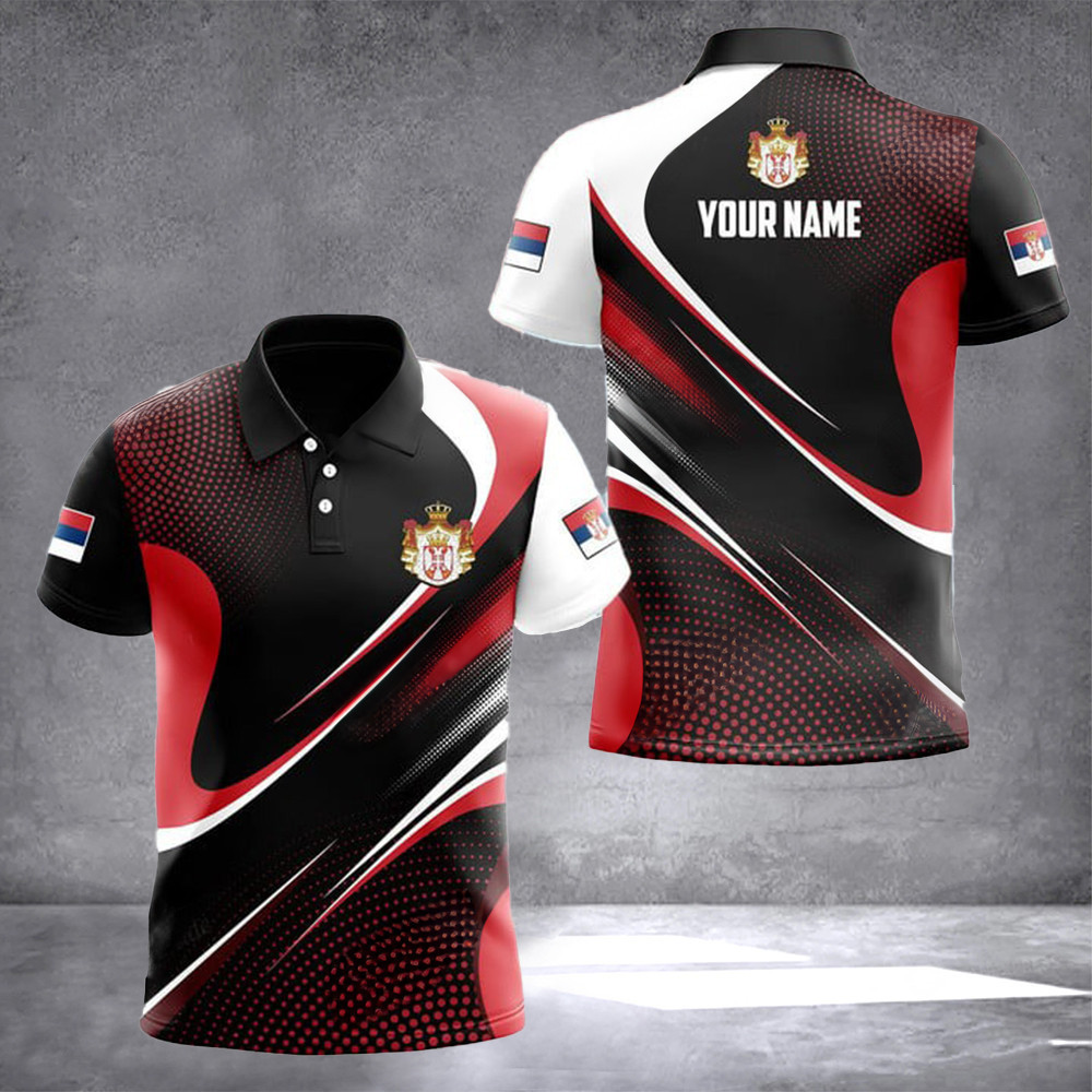 Personalized Serbia Coat Of Arms Polo Shirt Serbian Flag Crest Emblem Golf Shirt