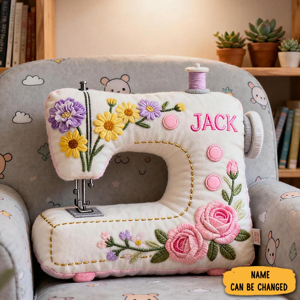 Personalized Sewing Machine Pillow Floral Themed Room Accent Cushion Gifts For Tailors