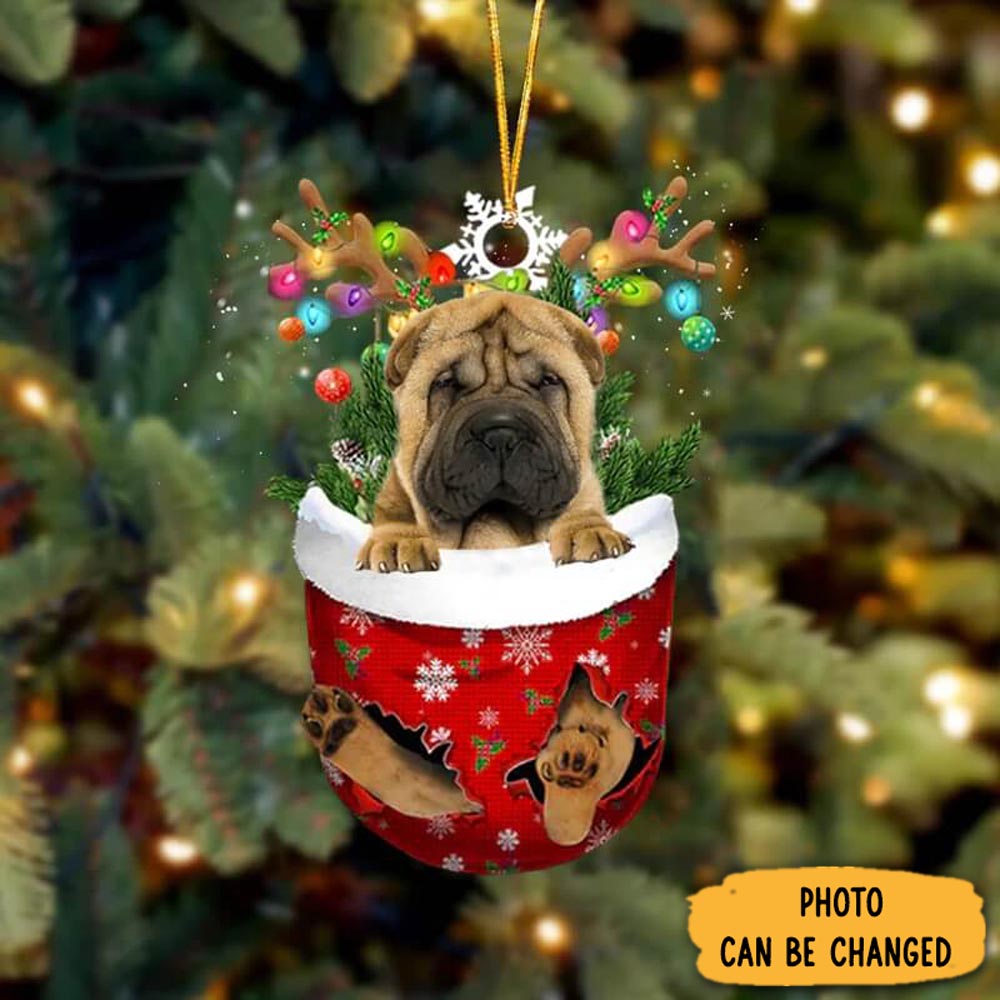 Personalized Shar Pei In Snow Pocket Christmas Ornament Personalized Ornament For Holiday Decor