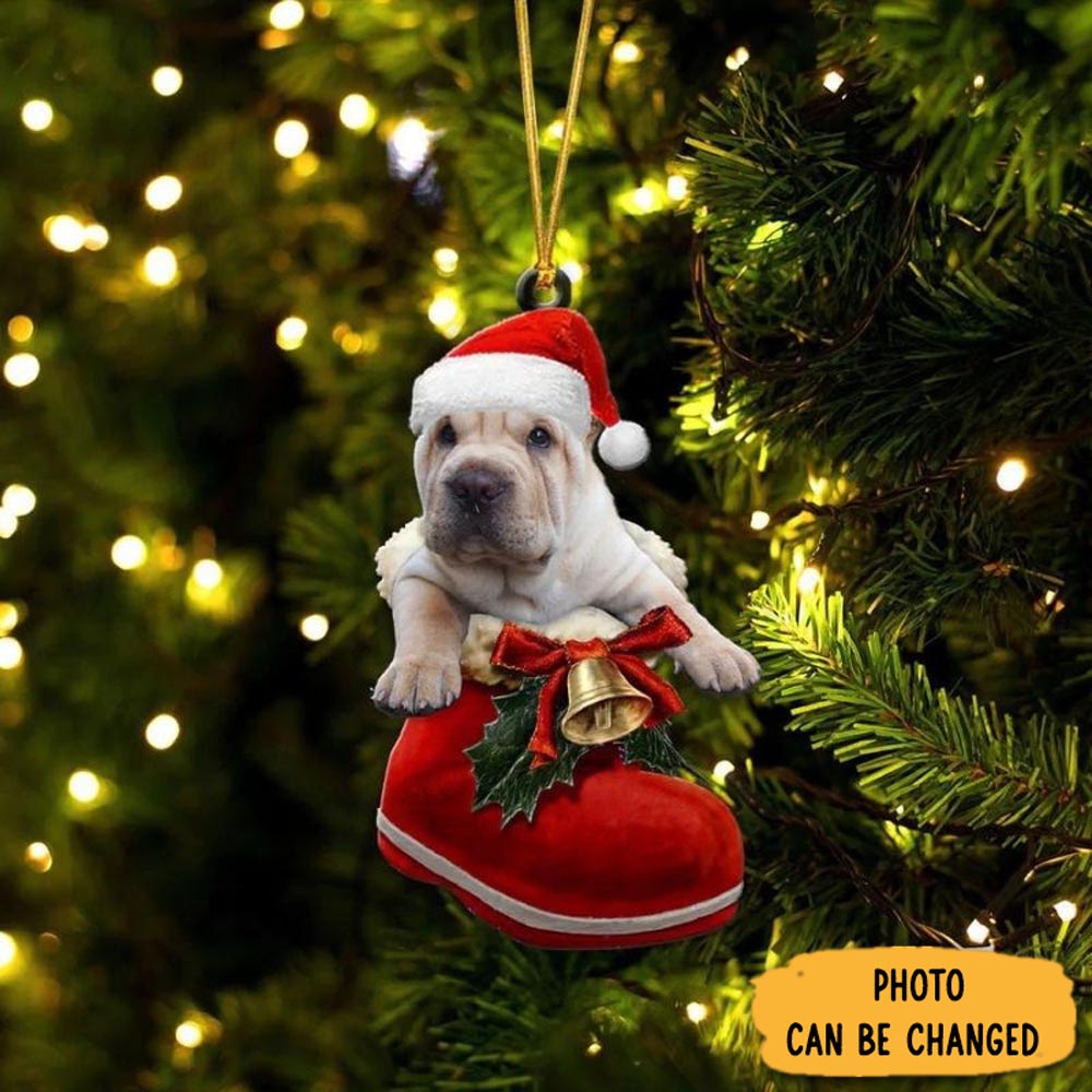 Personalized Shar Pei Terrie In Santa Boot Christmas Hanging Ornament Lovely Holiday Ornament Display