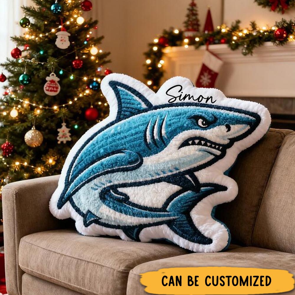 Personalized Shark Design with Name Graphic 3D Print Pillow Christmas Gift for Kids or Baby Birthday Gifts