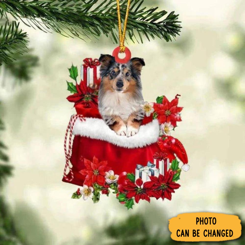 Personalized Shetland Sheepdog In Gift Bag Christmas Ornament Heartwarming Holiday Ornament Gift