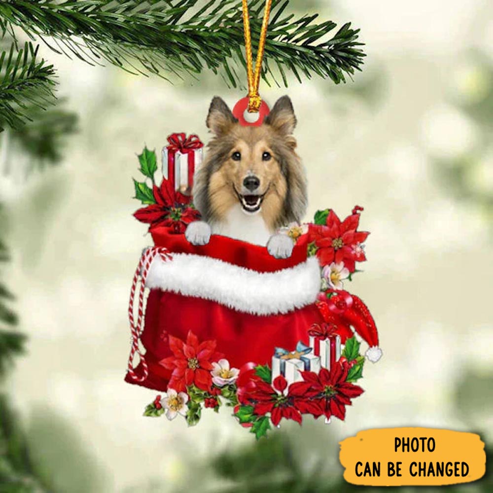 Personalized Shetland Sheepdog In Gift Bag Christmas Ornament Memorable Anniversary Ornament Keepsake