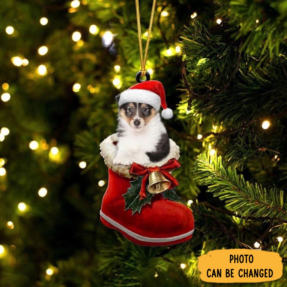 Personalized Shetland Sheepdog In Santa Boot Christmas Hanging Ornament Lovely New Year Ornament Keepsake