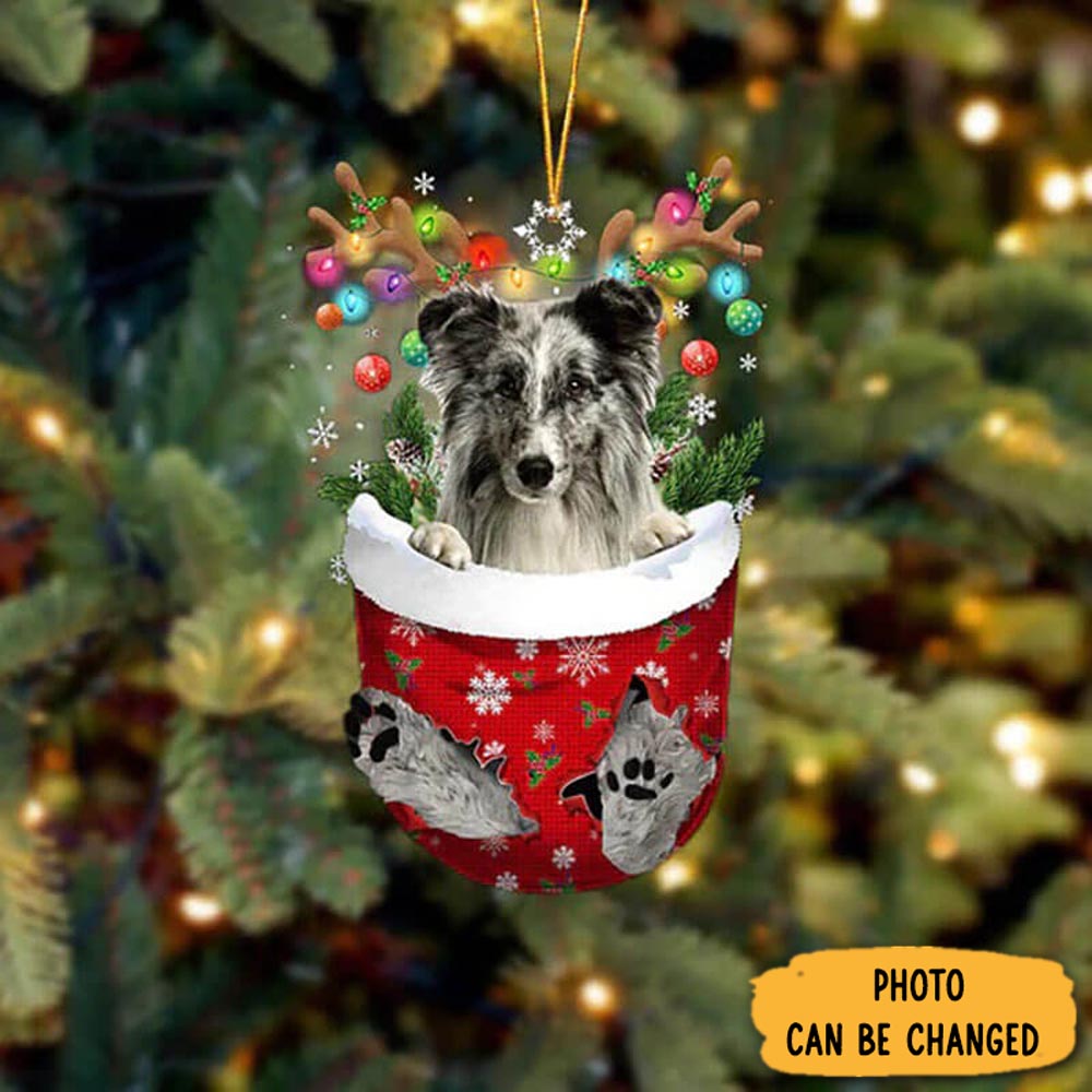 Personalized Shetland Sheepdog In Snow Pocket Christmas Ornament Magical Christmas Tree Ornament