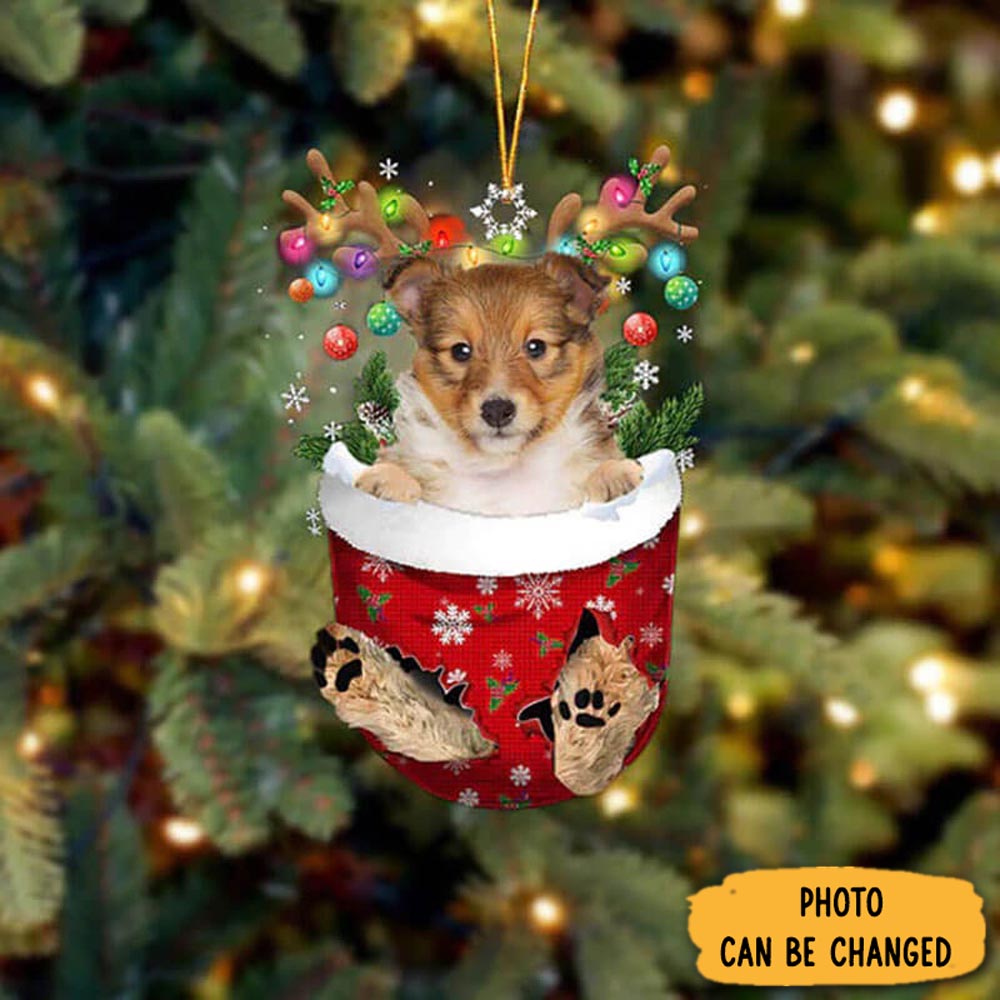 Personalized Shetland Sheepdog In Snow Pocket Christmas Ornament Special Father's Day Ornament Gift