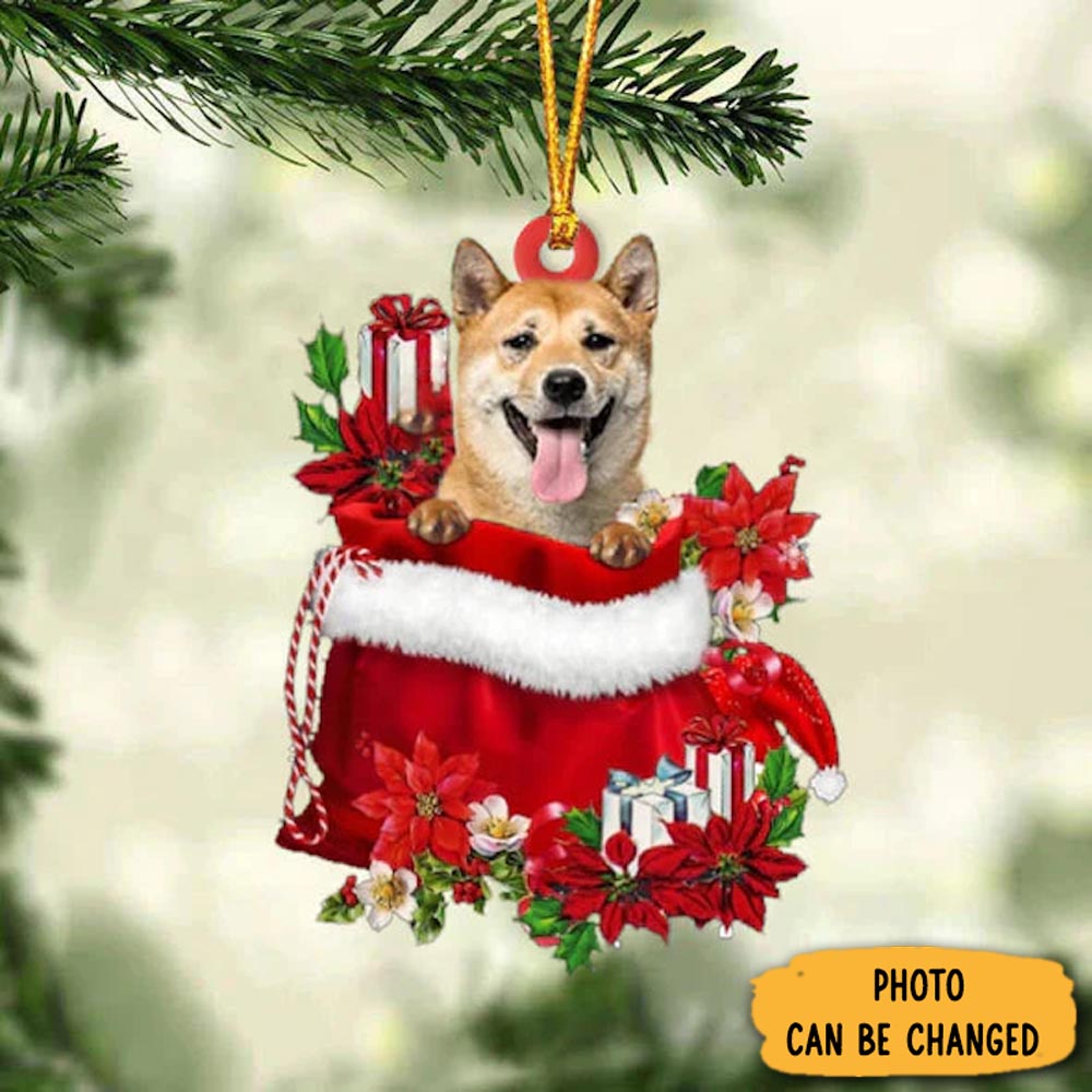 Personalized Shiba Inu In Gift Bag Christmas Ornament Personalized Ornament For Holiday Decor